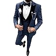 Wangyue Mens Tuxedo Suit Set 3 Piece Wedding Tuxedos for Men Slim Fit Prom Suits Double Breasted Groom Tux with Bow Tie