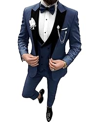 Wangyue Tux 3 Piece Suit Slim Fit Tuxedo Navy Blue