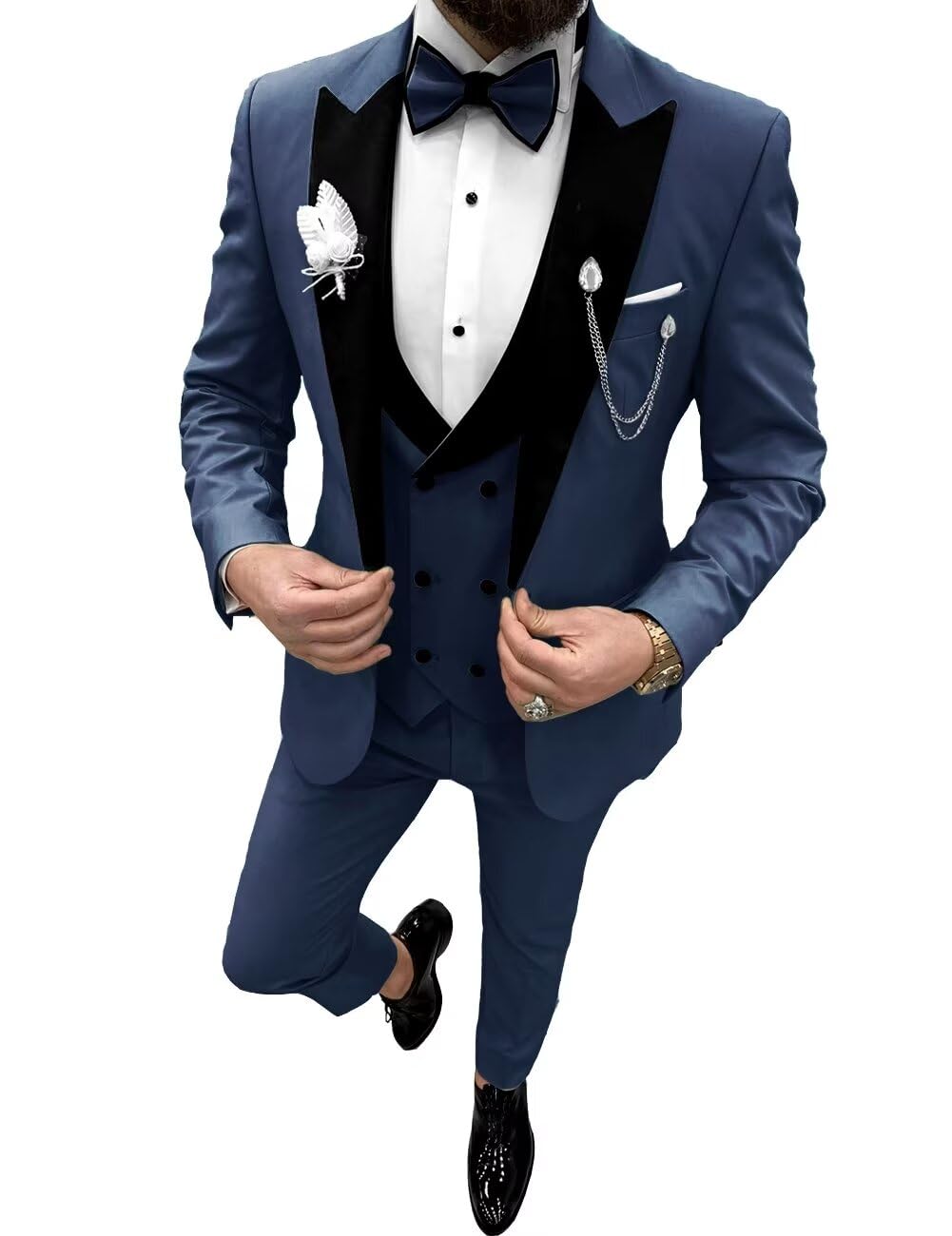 Wangyue Tux 3 Piece Suit Slim Fit Tuxedo Navy Blue