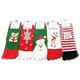 Roniky 5pcs Womens 100% Cotton Five Toe Ankle Socks Christmas Sock Gift