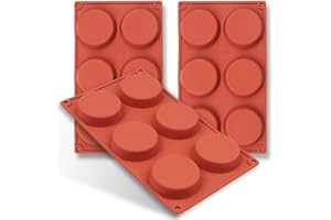 homEdge 6-Cavity Disc Shape Silicone Mold, 3 Packs Disc Cake, Gustard, Resin Coaster, Tart, Handmade Soap Molds-Brown