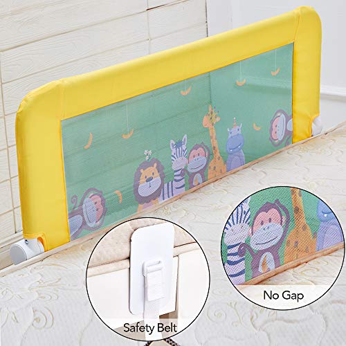 KOOLDOO 43 inch Foldable Baby Bed Rail Guard Extra Long Safety Toddler Bedrail with Reinforced Anchor Safety System - Animal Park Theme (Yellow) - Thumbnail 5