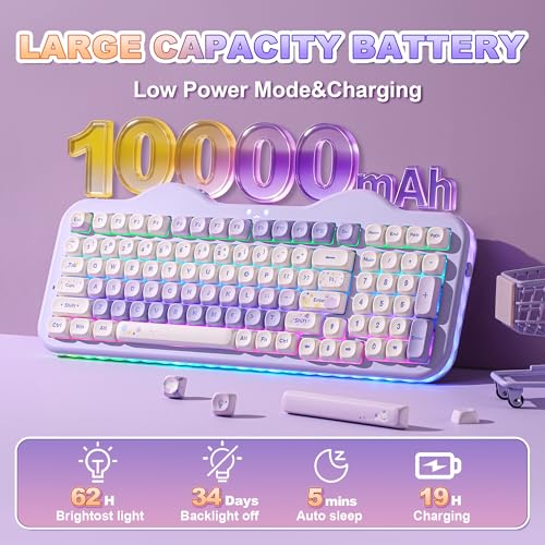 YUNZII C98 Wireless Mechanical Keyboard with Number Pad,98 Key BT5.0/2.4G/USB-C Hot Swap Gasket Mount with PBT MOA Keycaps,Custom RGB,Cute Cake Keyboard for Win/Mac (Purple, Candy Linear Switch)