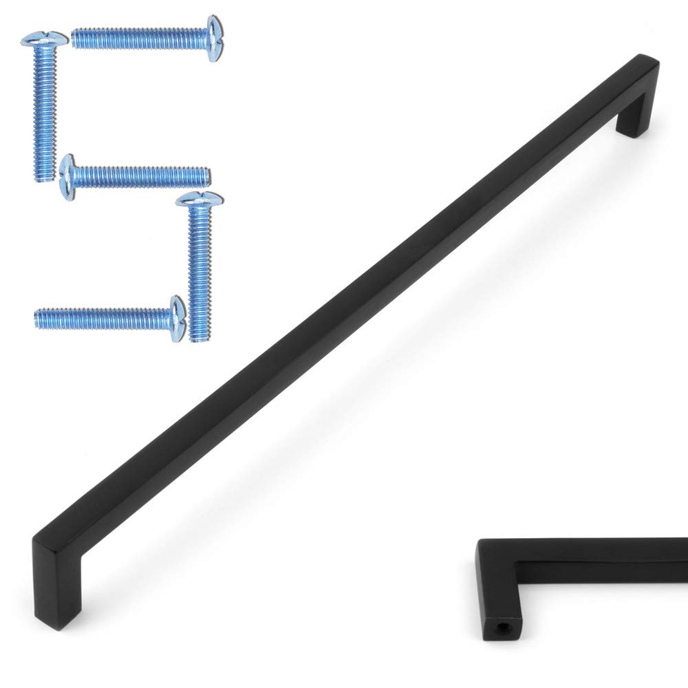 KOOFIZO Solid Square Bar Cabinet Handle - Black Furniture Pull, 12.6 Inch/320mm Screwhole Distance, Pack of 5 for Kitchen Cupboard Door, Bedroom Dresser Drawer, Bathroom Wardrobe Hardware Image