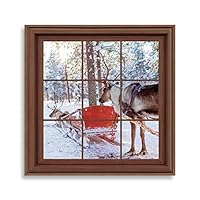 Framed Canvas Wall Art Xmas Window Canvas Prints Home Artwork Decoration for Living Room,Bedroom - 16x16 inches