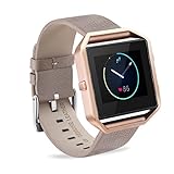 GinCoband Fitbit Blaze bands,Genuine Leather bands with Frame for Fitbit Blaze Smart Fitness Watch,NO Tracker (Gray band with Rose Gold Frame, Small)