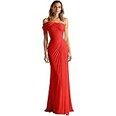 RYANTH One Shoulder Chiffon Bridesmaid Dresses for Women Mermaid Long Prom Dress Pleated Bodycon Formal Evening Gowns