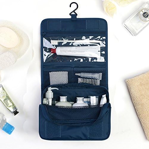 Yoonsic Portable waterproof Toiletry Bag Travel Bag Travel Organizer for Women Makeup Cosmetic or Men Shaving Kit with Hanging Hook - Bonus Travel Containers for Shampoo Bodywash Cosmetic (navy)