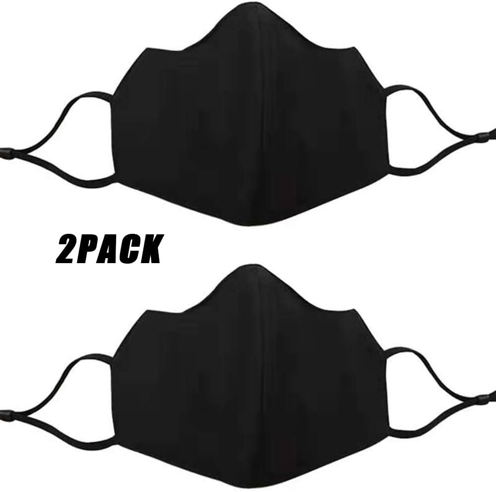 2PCS Washable Reusable Mask Men's and Women's Dust-Proof Adjustable Earrings Cotton Dust-Proof Half Face Eye Protection Mask (Black)