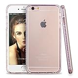 iPhone 6S Plus Bumper Case, Premium 2 in 1 Glitter Rhinestone Bling Clear iPhone 6S Plus Case Aluminum Flexible Metal Protective Transparent Phone Case for Apple iPhone 6 6S Plus 5.5 Inch (Pink)