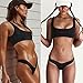 FLEAP Women's 2 Pieces Push Up Padded Swimsuit Revealing Thong Bikinis V Bottom Style Brazilian Bottom Bra Sets, Black, Small