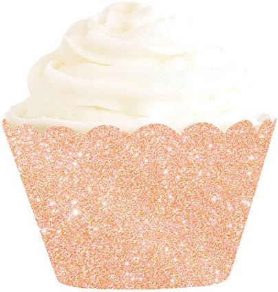 Illume Partyware Rose Gold Glitter Cupcake Wrapper, Disposable, 12 Count, 5cm Base for Birthday Party, Kids Party and Princess Party