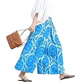 CHOUYATOU Women's Loose Floral Printed Cotton Crop Pants Elastic Waist Wide Leg Palazzo Trousers