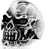 Elove Jewelry Gothic Skull Stainless Steel Men's Biker Ring, Silver Black