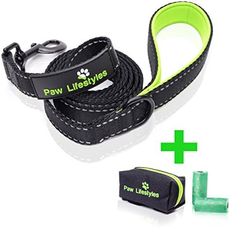 Extra Heavy Duty Dog Leash + Matching Dog Poop Bag Dispenser - By Paw Lifestyles - 3mm Thick Leash, Soft Padded Handle, 6ft Long - 1" Wide, Perfect for Medium and Large Dogs