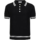 OXKNIT Men’s Knitted Vintage Polo Shirt, 1960s Mod Style Retro Polo Textures Shirt with Double Line Neck