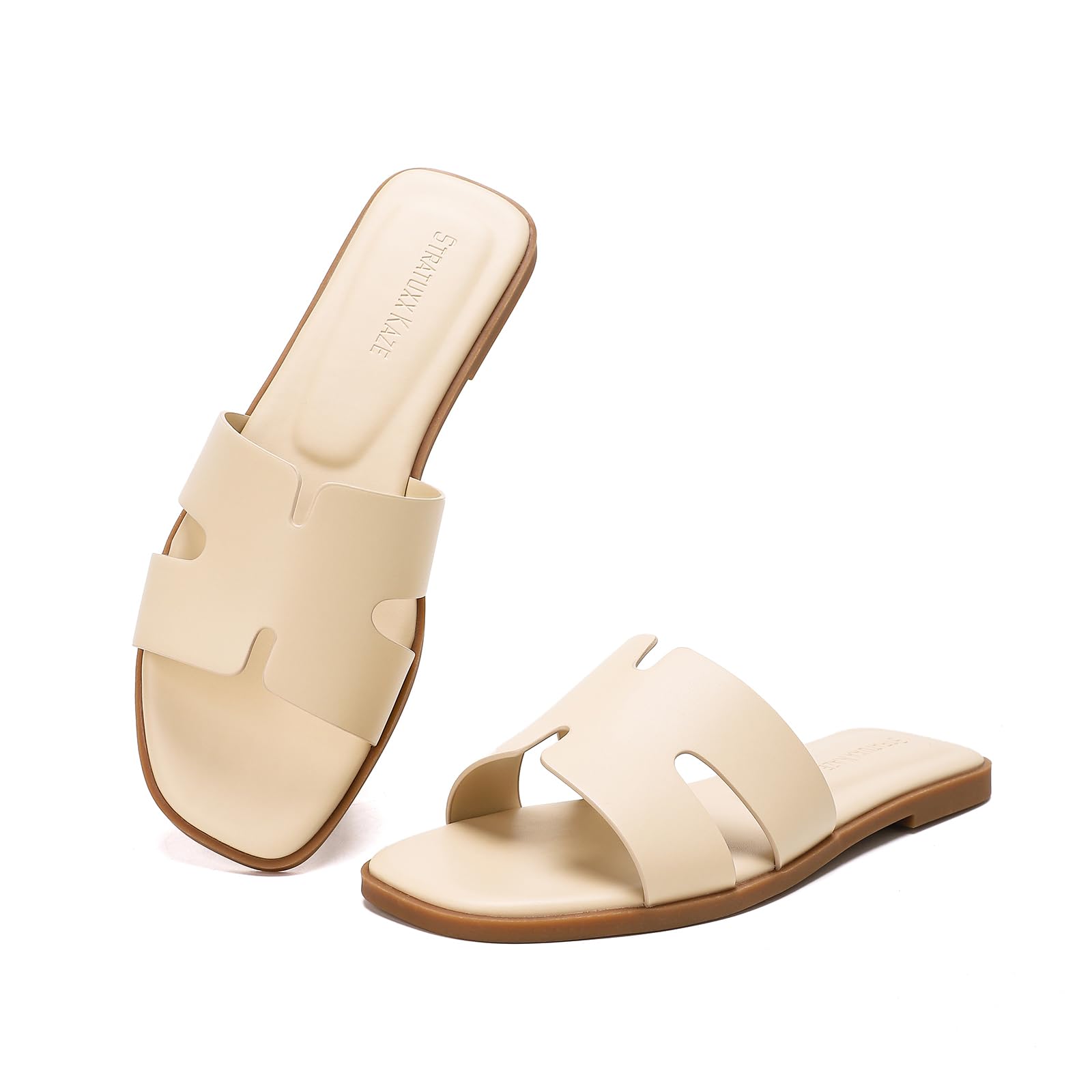 Photo 1 of Stratuxx Kaze Open Toe Flat Dress Sandals Womens Slide Comfortable Summer Black, White, Tan Sandals for Women