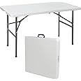 SIMPLI-MAGIC 4ft Plastic Folding Table, Indoor Outdoor Heavy Duty Portablew/Handle, Lock for Picnic, Party, Camping - White