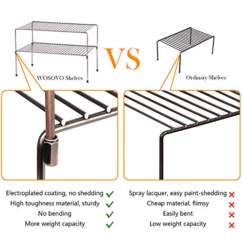 WOSOVO Expandable Stackable Cabinet Shelf Kitchen Counter Rack Organizer Multipurpose Pantry Bedroom Bathroom Storage Racks, 2 Pack