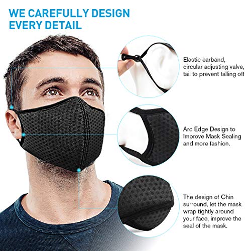 ANALAN Dust Mask Anti Air Pollution Mask N99 Washable Reusable Mouth Masks for Allergies Smoke Protection Fire Face Flu Pollen with 7Pcs N99 Mask Filter（Black Knight) - Thumbnail 4