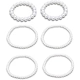 Boho Pearl Beaded Bracelets for Women Dainty White Pearl Stackable Bracelets Vintage Stretch Layered Bracelet Set Simple Aesthetic Everyday Jewelry
