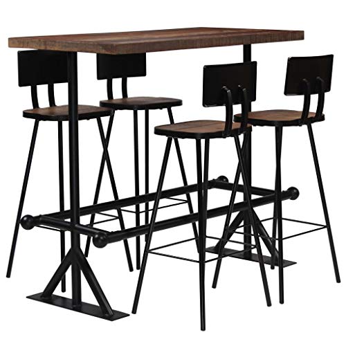 vidaXL Barset 5-TLG. Altholz Massiv Bartisch Stehtisch Barhocker Essgruppe