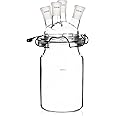 Deschem 24/40 Glass Cylindrical Reactor 4-Neck Flat Bottom Lab Reaction Vessel Four Necks W/Lid and Clamp