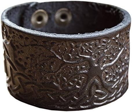 Leather Bracelet Celtic Tree design Black
