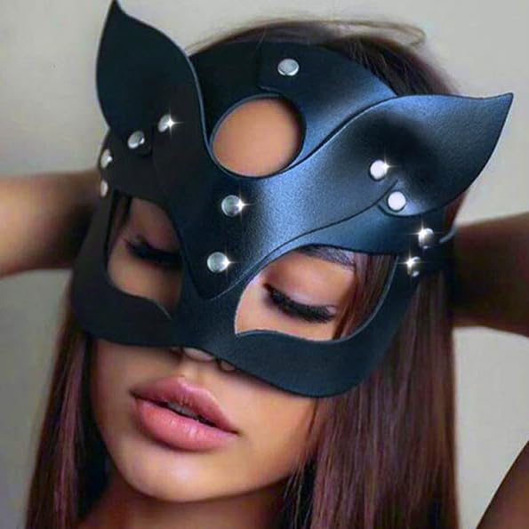 Photo 1 of CLOACE Black Leather Masks Masquerade Cat Mask PU Eye Covers Halloween Costume Eye Accessory (Fox)