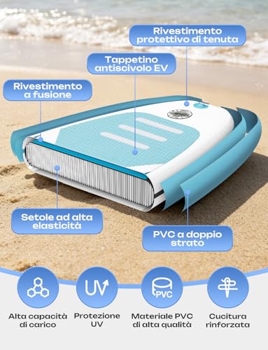 Glymnis Tavola Da SUP 320×81×15cm SUP Gonfiabile Capacità Di Carico Di 140 Kg Tavola Da Surf Stand Up Paddle Tavola SUP Con Pompa Ad Aria Pagaia Regolabile Borsa Da Trasporto