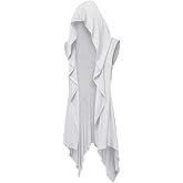 Runcati Mens Hooded Cardigan Sleeveless Ruffle Shawl Collar Open Front Knit Drape Robe