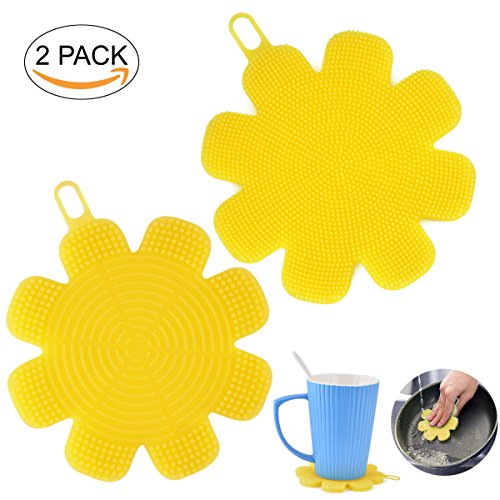 2 Pack Silicone Sponges Food-Grade Antibacterial Mildew-Free Dishwashing Scrubber Cleaning Dish Brush Towel Pad for Kitchen Washing Pot Pot Pan Bowl Fruit and Vegetable Heat Insulation Pad (2)