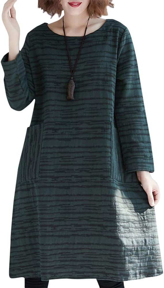Amazon Followdream レディース 秋冬 ワンピース チュニック ロング丈 長袖 シャツワンピース Aライン ふんわり ゆったり 体型カバー 着痩せ 大人 カジュアル おしゃれ 可愛い 通勤 代 30代 40代 50代 大きいサイズ ワンピース チュニック 通販