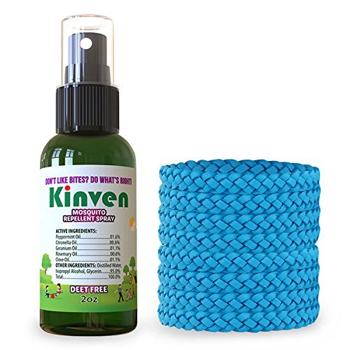 Kinven Anti Mosquito Repellent Bundle - Mosquito Wristband Repellant & Spray, Waterproof, Natural, DEET-free, Indoor & Outdoor Protection for Adults & Kids (2oz spray bottle + 8 bracelet, Light Blue)