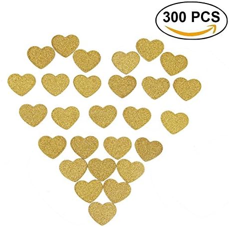 Ikooo 300 pcs Gold Glitter Heart Confetti Table Decorations for Wedding Bachelorette Party (300 pcs Gold)