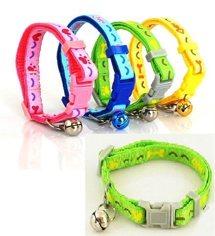 Cat Collar Bell Plastic Buckle Nylon Bone Neck 7" - 11" (GREEN)