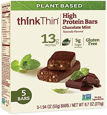thinkThin Chocolate Mint Naturally Flavored High Protein Bars (5 Count per pack of 1.94 Ounce each), 9.7 Ounce