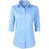 Beninos Women's 3/4 Sleeve Formal Work Wear White Button Down Shirt