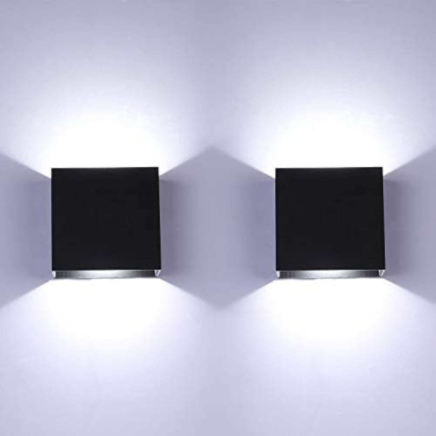 Glighone 2Pcs LED Wall Lights Indoor Up Down Wall Lamp Wall Wash Light Wall Sconce Black 6W Modern Aluminum Lighting for Living Room, Bedroom, Hallway, Corridor, Stairs, Cool White