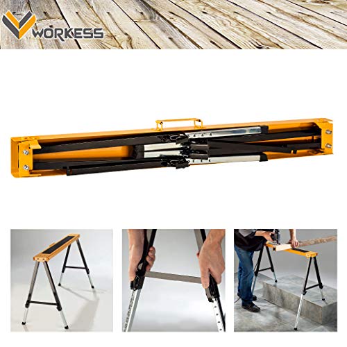 Multi Purpose Steel Sawhorse, Folding Legs Height Adjustable 330 Lbs Load Capacity Per Unit Twin Pack WK-SH032T