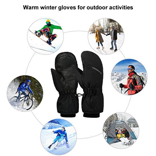 VBG VBIGER Ski Mittens Warm Winter Mittens Waterproof Ski Gloves Snow Snowboard Gloves Black Cold Weather Mittens for Women Men (Large, Black)