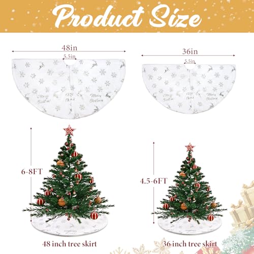 LOMOHOO Round Christmas Tree Blanket 90cm Christmas Tree Skirt with Silver Sequin Snowflake White Plush Blanket for Xmas Tree Decoration