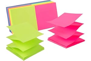 KOZERITE (12 Pack) Pop-up Sticky Notes 3x3 in,Bright Colors Super Sticking Power Memo Pads, 6 Colors, Strong Adhesive