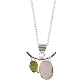 Manilata Natural Raw Peridot, Rainbow moonstone Bezel Pendant Necklace, Rough Gemstone, Healing Crystals, Birthday, Gift for Her, Gemstone Jewelry 18 inch AAA+ Quality (rainbow moonstone-peridot)