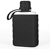 Modern Small Flask with Silicone Sleeve Mini Portable Travel Liquor Flask Clear Tritan Plastic Water Bottles, 8.2oz BPA Free Pocket Drinking Alcohol Flask for Outdoor (Black)