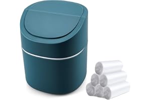 BUSINESS KING Mini Desk Trash Can with Lid with Trash Bags 180 Pcs Swing-Lid Tiny Countertop Garbage Bin Small Table Top Plastic Covered Waste Basket