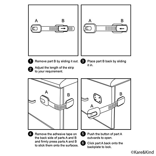 Child Safety Locks (Black) - Set of 6 - Prevents Injury and Opening (Oven) Doors, (Kitchen Sink) Cabinets, Toilet Seats, etc. - No Tools or Screws Needed - Strong Removable 3M Adhesive - Adjustable - Thumbnail 7