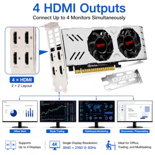 Xynsviu GeForce GT 740 Grafikkarte Low Profile 2GB GPU PC 4 Monitor HDMI Port GDDR5 128 Bit DirectX 12 PCI Express X16 3.0 Mehr Monitor Unterstützung Grafikkarte (GT740 2G 4HDMI)