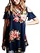 YILE SHU Women Casual Floral Print Cold Shoulder Short Sleeve Crisscross Front V Neck T Shirt Blouses ((US 16) XL, Blue)