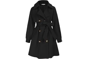 GRACE KARIN Girls Dress Coat Lapel Wool Blend Long Winter Jackets with Pockets Belt 6-14Y